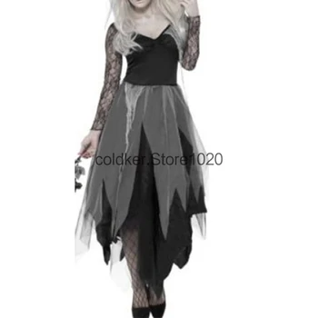 Женский костюм Невесты-призрака на Хэллоуин, страшный женский костюм вампира-зомби, сетчатый костюм для косплея, форма для сценической вечеринки, женское черное платье