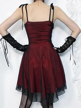 Коктейльные платья InsGoth в готическом стиле с рюшами, женские винтажные мини-платья на бретельках без рукавов с V-образным вырезом, облегающие платья на бретельках 4