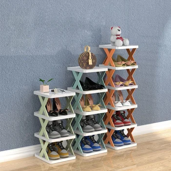 Пластиковая многослойная Простая стойка для обуви, прихожая в гостиную, Компактный Органайзер для обуви, Полка для хранения домашней мебели, шкаф для обуви 3