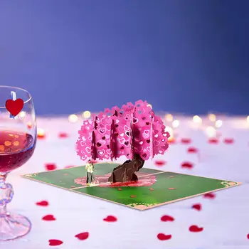 Открытки на День Святого Валентина, Всплывающая Открытка Love Peach Blossom Tree, 3D Праздничная Поздравительная Открытка для подарка Мужчине и Женщине, 11.81inchx7.87inch 0