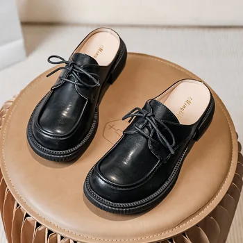 Женские тапочки, обувь на шнуровке с круглым носком, Новинка 2023 года, модные полуботинки Baotou, Женские уличные повседневные тапочки, большой размер 43