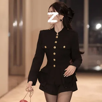 Осенняя Корейская модная одежда для женщин, Роскошная дизайнерская Элегантная однобортная юбка Chamarras Para Mujeres Черного цвета Jaqueta Feminina