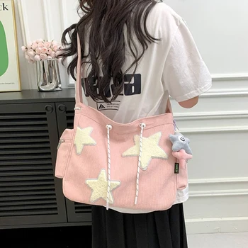 Симпатичная сумка-мессенджер с пятиконечной звездой, сумка-тоут, рюкзак для отдыха, сумка через плечо большой емкости, школьная сумка, женская сумка с подвеской