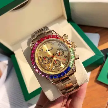 Модные Радужные Бриллиантовые Люминесцентные Мужские Водонепроницаемые Механические Часы дизайнерского бренда Кварцевые наручные часы в подарок