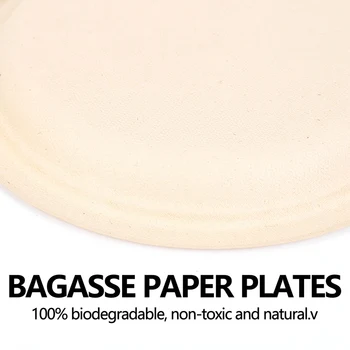 100 упаковок 7-дюймовых компостируемых одноразовых круглых бумажных тарелок для жмыха, биоразлагаемое волокно сахарного тростника 2