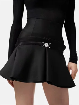 Женская короткая юбка 2023 Осень и зима Новая Корейская мода Женская полушерстяная юбка-полукомбинезон высокого качества Мини-юбка-полукомбинезон 3