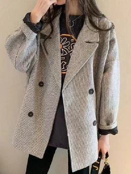 Зимнее пальто, новое женское пальто, куртка с отложным воротником, Элегантные шерстяные пальто и жакеты, Женская повседневная Корейская мода, Свободная Офисная леди.