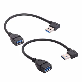 2 шт./лот USB 3.0 от мужчины к женщине Удлинительный кабель на 90 градусов под левым и правым углом Черный