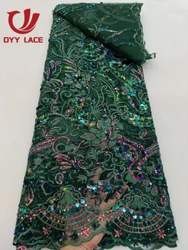 Мода Вышивать Кружево Африканская Кружевная Ткань 2023 Высококачественное Кружево 5 Ярдов Нигерийское Тюлевое Кружево С Блестками Для Свадебного Платья 3