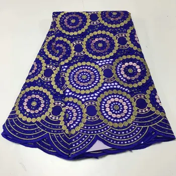 Королевская синяя высококачественная африканская кружевная ткань, популярное Дубайское швейцарское вуалевое кружево в Швейцарии, 100% хлопок для свадебного платья AM47801 0