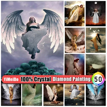 YiMeiDo 100% Картина из кристаллов и бриллиантов, девочка-Ангел, Полная алмазная мозаика, портрет, Набор для вышивки крестом, Украшение дома 0