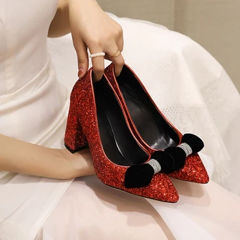Zapatos De Mujer / 2021 Женские туфли-лодочки на платформе и Высоком каблуке, Пикантные Туфли-лодочки С Блестками, Вечернее Платье, Свадебные Туфли-бабочки, Большие Размеры 32-48 2104