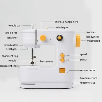 Мини-электронная швейная машинка с ножной педалью, касательный нож, осветительная лампа для начинающих, брюки для начинающих, изделия из кожи и ткани 1