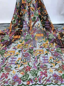 Модная французская мягкая газовая кружевная ткань, высококачественные блестки, Африка, Гана, сетчатая кружевная ткань, Нигерия, вечернее платье FJ3586