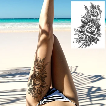 Рукав для временных татуировок с сексуальным цветком для женщин и девочек прикрывает татуировки большого размера Реалистичный рисунок черепа розы на всю руку 2