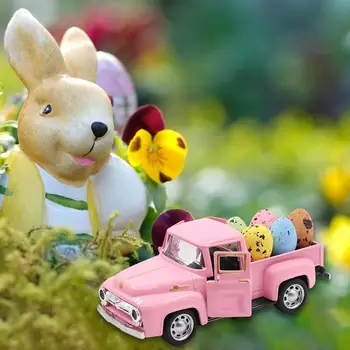 Розовый Пасхальный автомобиль с 5 яйцами, праздничный реквизит для оформления окон на улице 2