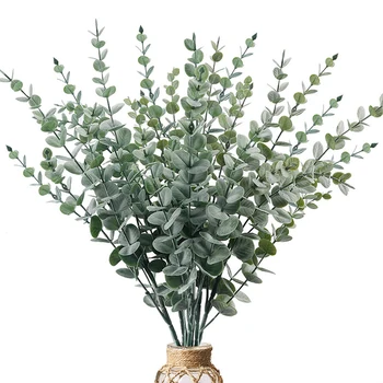15ШТ Искусственных стеблей эвкалиптовой зелени с инеем для вазы, вечеринки, свадьбы, наружного украшения стены цветами 0