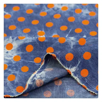 Джинсовая ткань по метру для джинсовой одежды, куртки, пальто, рубашки для шитья своими руками, мягкая выстиранная летняя ткань, драпировка, Тонкая синяя точка с принтом 1