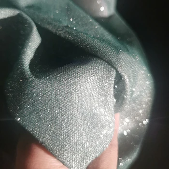 Зеленая Сверкающая Блестками Пряжа Ткань Иллюзия Лазер Красочный Свадебный Фон Ткань DIY Выпускной Дизайнерская Ткань 2