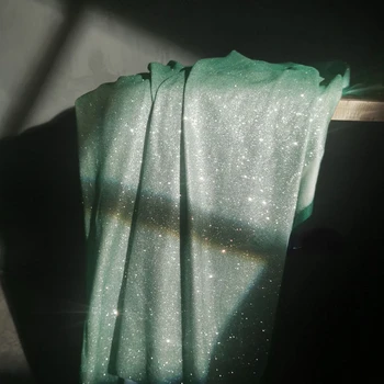 Зеленая Сверкающая Блестками Пряжа Ткань Иллюзия Лазер Красочный Свадебный Фон Ткань DIY Выпускной Дизайнерская Ткань 3