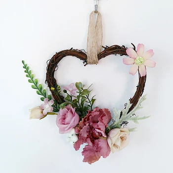 15-сантиметровый венок на день Святого Валентина для входной двери в форме сердца, Гирлянда из искусственных роз, Маленький свадебный декор из искусственных пионов, висящий на стене