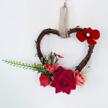 15-сантиметровый венок на день Святого Валентина для входной двери в форме сердца, Гирлянда из искусственных роз, Маленький свадебный декор из искусственных пионов, висящий на стене 2