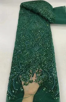 Зеленая Африканская кружевная ткань 2024 Года с вышивкой бисером Жених Нигерийский Высококачественный Французский тюль Кружевная ткань для свадьбы