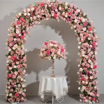 Арка из пыльно-розовых роз цвета шампанского, бегун из цветочного ряда, декор свадебной арки, Цветочная композиция с рамкой, реквизит для мероприятия