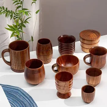 Деревянные чашки для большого живота, чашка для молока и воды в японском стиле с ручкой, кружка для кофе, пива и чая, Натуральная Кухонная посуда для бара ручной работы, чашки для напитков