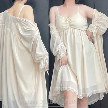 Свободное Кимоно в стиле Принцессы, Комплект для сна, Сексуальная Женская Ночная рубашка с кружевными оборками, Свадебный халат для новобрачных, Сорочка, пижамы Большого размера 3Xl 4Xl 0
