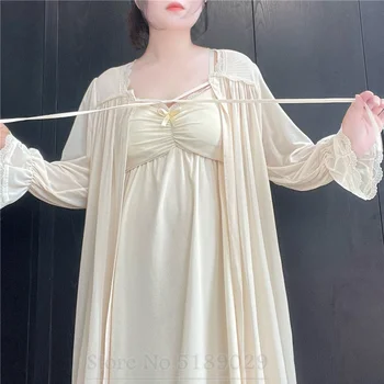 Свободное Кимоно в стиле Принцессы, Комплект для сна, Сексуальная Женская Ночная рубашка с кружевными оборками, Свадебный халат для новобрачных, Сорочка, пижамы Большого размера 3Xl 4Xl 4