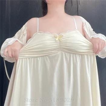 Свободное Кимоно в стиле Принцессы, Комплект для сна, Сексуальная Женская Ночная рубашка с кружевными оборками, Свадебный халат для новобрачных, Сорочка, пижамы Большого размера 3Xl 4Xl 5