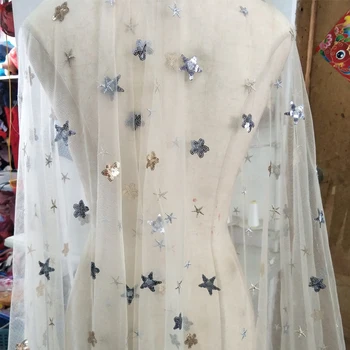 Французская кружевная ткань длиной 1 метр, блестящий тюль, вышитый цветок, модные ткани с кружевной отделкой из сетки для свадебных аксессуаров