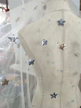 Французская кружевная ткань длиной 1 метр, блестящий тюль, вышитый цветок, модные ткани с кружевной отделкой из сетки для свадебных аксессуаров 1