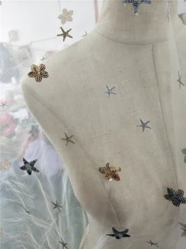 Французская кружевная ткань длиной 1 метр, блестящий тюль, вышитый цветок, модные ткани с кружевной отделкой из сетки для свадебных аксессуаров 3