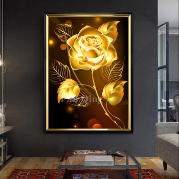5D DIY Алмазная Живопись Полная Квадратная/Круглая Золотая Роза Цветочная Мозаика Наборы Для Алмазной Вышивки Rose Decor Home Gift
