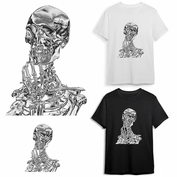 Металлические Наклейки cCol Water Silver Skull с Железным Черепом Для Одежды, Мужская И Женская футболка DTF, Нашивка для одежды, Сумка 