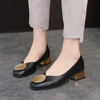 Женские босоножки Comemore на низком металлическом каблуке, Большие размеры 42, 2023, Женские летние модельные туфли с квадратным носком, элегантные женские туфли-лодочки на среднем каблуке 2