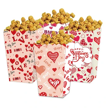 4шт Коробок для попкорна с рисунком Красного сердечка на День Святого Валентина, коробок для конфет и печенья, украшений для свадьбы, Дня рождения, вечеринки в честь Дня Святого Валентина.