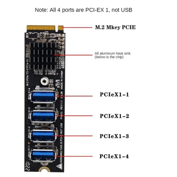 2шт M.2 PCIE Riser Card Для Майнинга 4-Портовый MKEY PCI-E X1 Модуль Адаптера 1-4 Плата Расширения Для BTC Minner Desktp PC 2