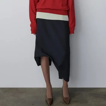 Женская юбка 2023, осенне-зимняя юбка для похудения с нерегулярной высокой талией и разрезом