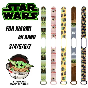 Детский Ремешок Star Wars Yoda для Xiaomi Mi Band 3 4 5 6 7, Силиконовый Браслет, Мультяшные Умные Часы, Сменные Ремешки на Запястье