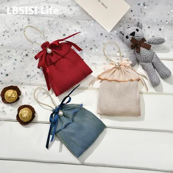 LBSISI Life-Свадебные сумки на шнурках, Плиссированная Золотая проволочная ткань, Ювелирные изделия, шоколад, Подарочная упаковка, Сувениры для вечеринки по случаю Дня рождения, 4 шт.