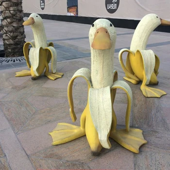 Художественная статуэтка банановой утки, уличный декор в саду, милые забавные причудливые фигурки очищенной банановой утки, украшения для украшения