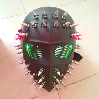 Светодиодная лазерная маска Черепа, маска для сценического шоу Future technology, светящаяся маска, вечеринка на Хэллоуин, Рождественский Костюм Человека в стиле стримпанк с шипами.