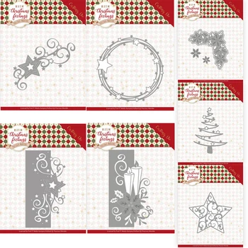 Mmao Crafts Металлические штампы для резки стали, трафарет с краями рождественской звезды и свечи для бумаги для скрапбукинга 