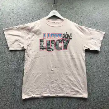 Винтаж 1998 года, футболка I Love Lucy, мужская футболка XXL с коротким рукавом и круглым вырезом, розовая