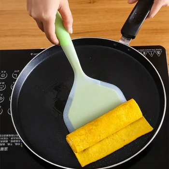 Прозрачная двухцветная силиконовая лопатка для жарки с широким горлышком, Прозрачная Нефритовая лопатка для приготовления пищи, Кухонная утварь, Силиконовая лопатка