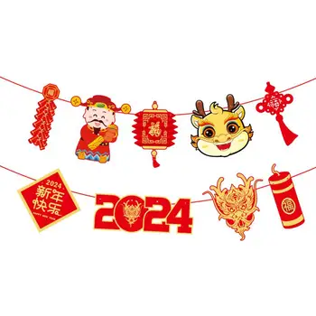 Баннер китайского Нового года, Весенний фестиваль 2024, Подвесной баннер, Новогодние флаги, подвески с китайскими драконами для домашнего декора, принадлежности для вечеринок
