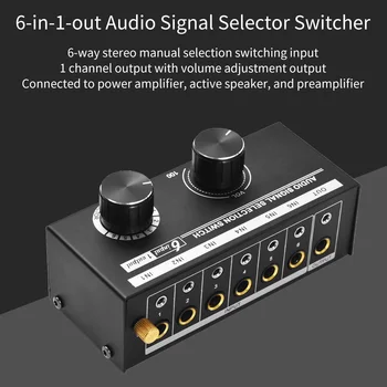 Переключатель выбора аудиосигнала 6-в-1-выходе, Переключатель выбора источника 6 входов и 1 выхода Подходит для наушников и динамиков